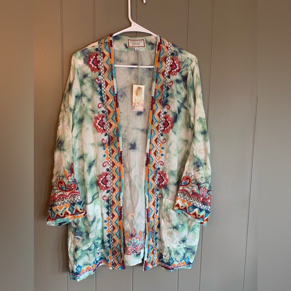 Johnny Was Multicolor Embroidered Kimono
